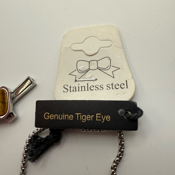 Anthony Jacob’s Stainless Steel Necklace With Cross And Square Tiger Eye Stone - Picture 6 of 11